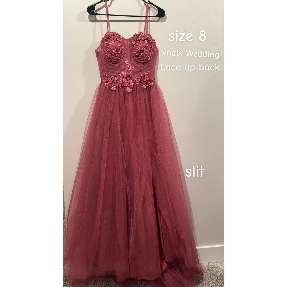 Vnaix Size 8 Dusty Rose Sparkly Ball Gown Corset Top with Slit